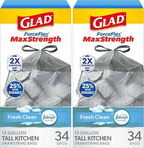 Miniatura 11 de Glad ForceFlex MaxStrength Bolsas de basura para cocina, 13 galones, Febreze Fresh Clean, 34 unidades (el paquete puede variar)