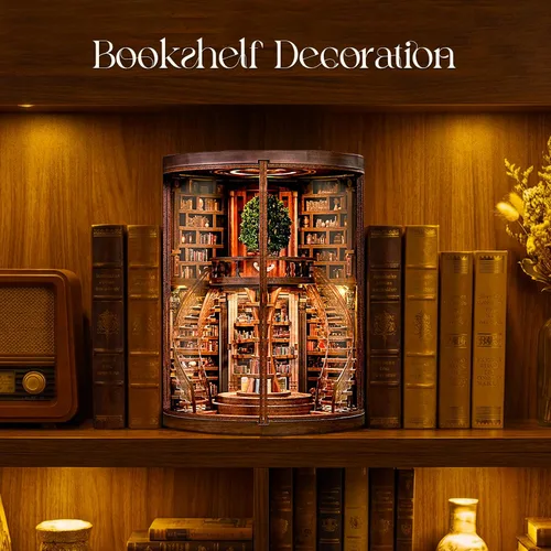Miniatura 3 de Kit de rincón de libros, rompecabezas de madera 3D para adultos, kit de casa en miniatura para adultos, rincón de libros con luz LED, regalos