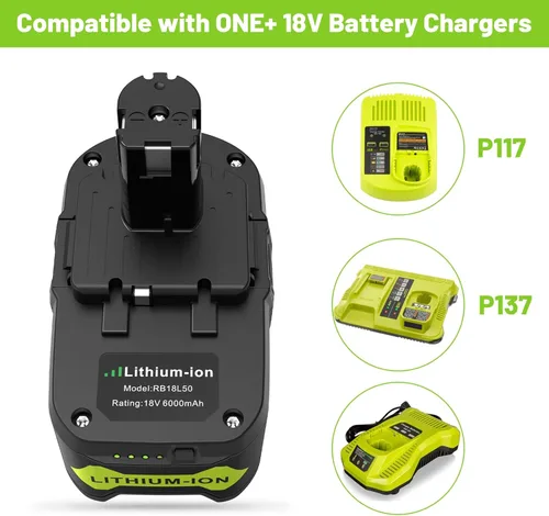 Miniatura 7 de Paquete de 2 baterías de repuesto de 6.0Ah 18V P108 para batería Ryobi de 18 V P109 P102 P103 P105 P107 Ryobi ONE+ batería de iones de litio