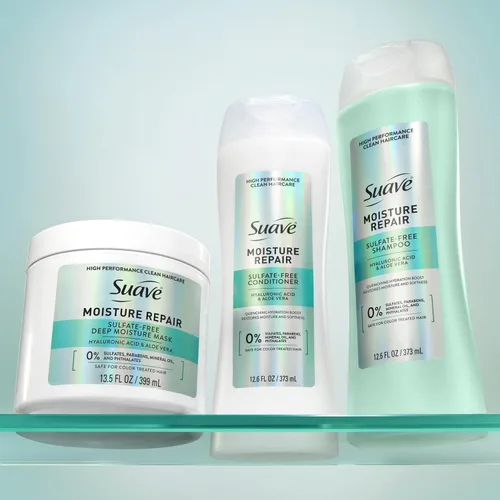 Miniatura 8 de Suave Champú reparador de humedad, sin sulfatos, para restaurar la humedad con cada lavado, seguro para el cabello tratado con color, 12.6 onzas