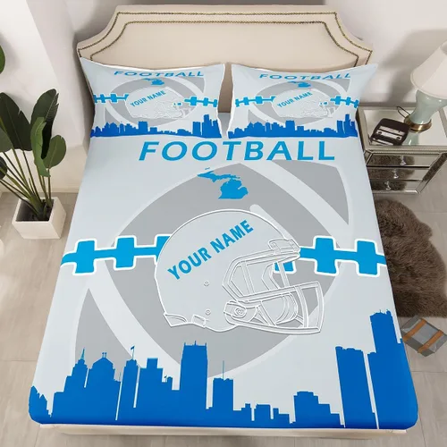 Miniatura 13 de Erosebridal Juego de sábanas bajeras personalizadas de fútbol americano para niños y niñas, juego de cama de jugadores de fútbol, juego de ropa