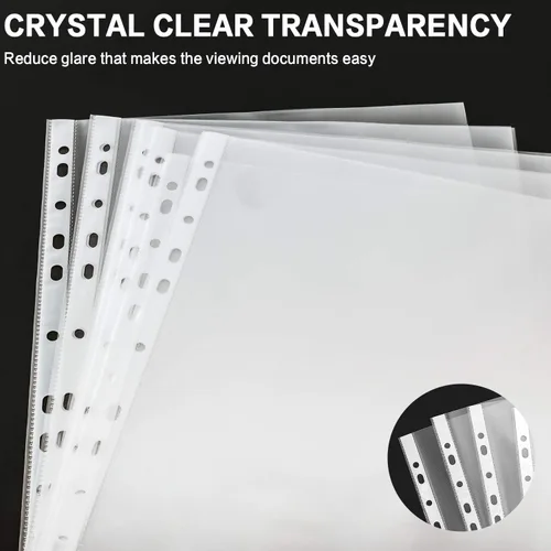 Miniatura 5 de PANDRI - Protectores de hojas, paquete de 300 protectores de páginas de plástico transparente y resistente, con 11 agujeros para carpetas de 3