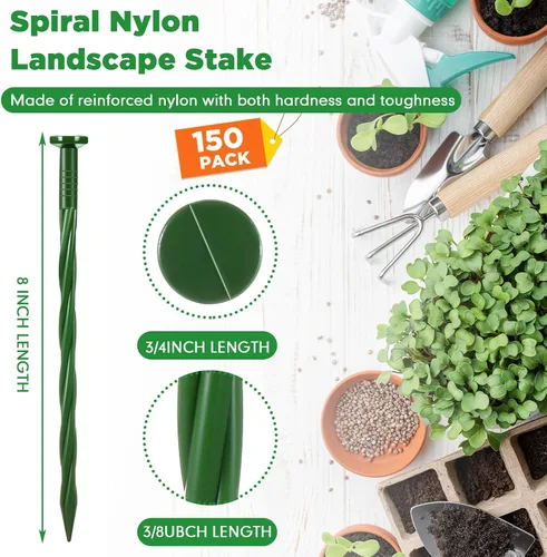 Miniatura 2 de Jetec 50 clavos de plástico verde de 8 pulgadas para jardín de anclaje en espiral para adoquines, barreras de malezas, césped, construcción