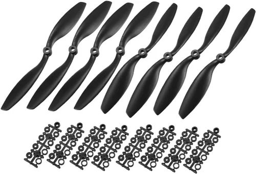 uxcell RC Propellers CW CCW 8045 8x4.5 pulgadas 2 paletas de ala fija para juguete de avión, nailon negro, 4 pares con anillos adaptadores