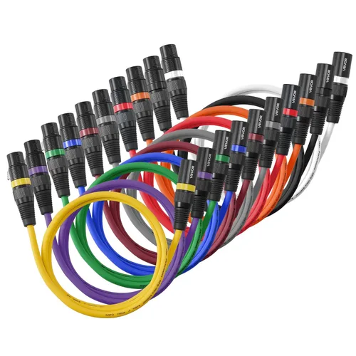 VEVOR Cable XLR de 3.3 pies, paquete de 10 cables de micrófono DMX equilibrados blindados macho a hembra, cable de altavoz de micrófono XLR de 3