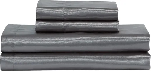 Mk Collection - Juego de sábanas de satén sedoso suave y de color sólido con bolsillo profundo (gris, individual)