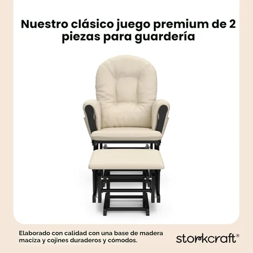 Miniatura 5 de Storkcraft Deslizador de Aro Premium y Otomana (Negro con Beige) — Certificado GREENGUARD Gold, Artesanía de Madera Sólida, Prácticos Bolsillos