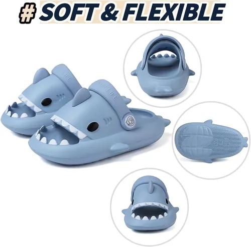 Miniatura 4 de Pantuflas de tiburón para niños y niñas pequeñas con diseño de dibujos animados de verano con nube, antideslizantes, para playa, piscina, ducha