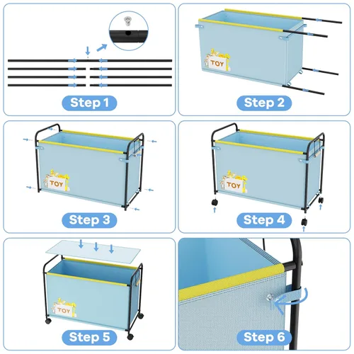 Miniatura 6 de Caja de juguetes extra grande, organizador de almacenamiento de juguetes de 180L con ruedas, cofre de juguetes de metal y tela Oxford con asa, caja
