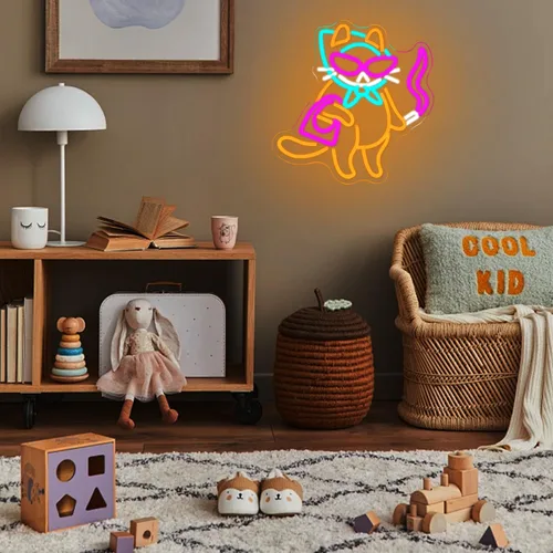 Miniatura 6 de Letrero de neón de gato para decoración de pared, arte de pared de luz de neón de gato genial con interruptor regulable, letrero luminoso LED Cool