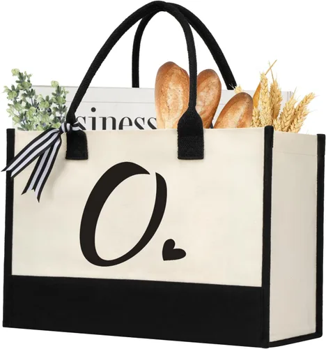 Miniatura 14 de shenee - Bolsa de lona con inicial, bolsa de yute personalizada para la playa, regalo de vacaciones para mujeres, cumpleaños de amigos, boda, año