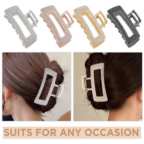 Miniatura 3 de WORTL Pinzas grandes de metal cuadradas de 3.5 pulgadas, paquete de 4 abrazaderas de pelo de diamantes de imitación para mujeres y más delgadas