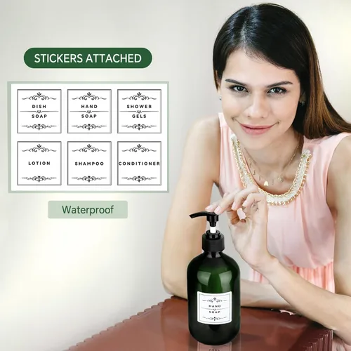 Miniatura 2 de Paquete de 2 Dispensadores de Botellas con Bomba de 16.9 OZ 500ml, Dispensadores de Bomba para Encimera de Baño, Recipientes de Plástico Rellenables