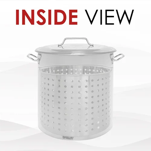 Miniatura 3 de CONCORD Olla de acero inoxidable con cesta de vapor. Utensilios de cocina ideales para hervir y cocinar al vapor (120 cuartos de galón)