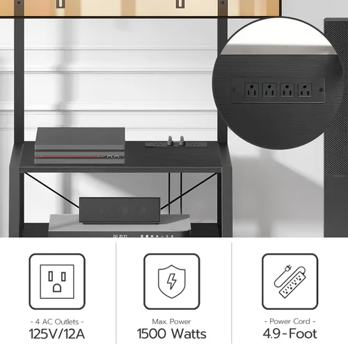 Miniatura 7 de HOOBRO - Soporte de TV móvil con soporte y toma de corriente hasta 55 pulgadas, centro de entretenimiento de esquina, soporte de TV pequeño con 3