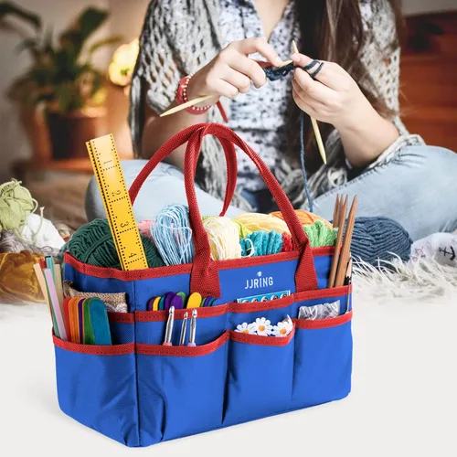 Miniatura 8 de JJRING Bolsa organizadora para manualidades y arte, tela de nailon azul 600D, con bolsillos, para manualidades, álbumes de recortes, médicos y Azul