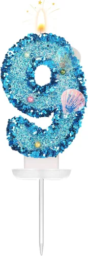 Miniatura 10 de Vela de número de cumpleaños de 3 pulgadas, con purpurina para decoración de pastel, lentejuelas y números de pastel para cumpleaños, boda