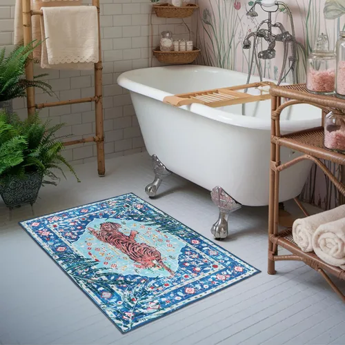 Miniatura 2 de Alfombra de leopardo de 2 x 3 pies para sala de estar, alfombra estética vintage de animales para habitación de niñas, guardería, dormitorio, Azul