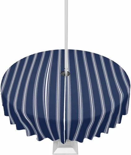 Miniatura 21 de Mantel para exteriores a rayas azul marino, mantel redondo de 60 pulgadas, diseño de rayas blancas y azul marino, impermeable, con agujero