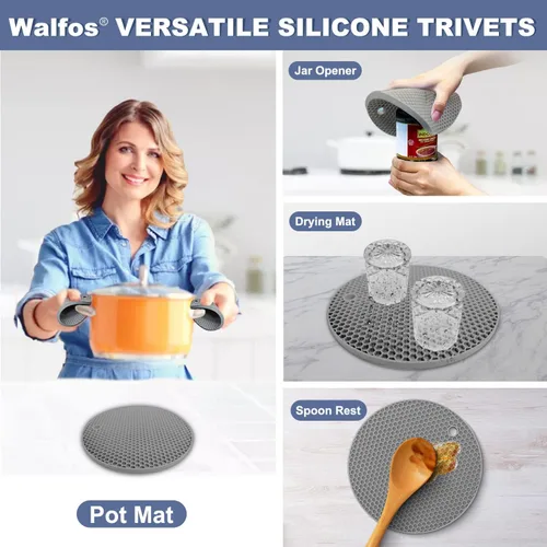 Miniatura 4 de Walfos - Juego de 4 soportes de silicona resistentes al calor, 4 unidades, 2 tamaños de 7 pulgadas y 9 pulgadas, almohadillas calientes