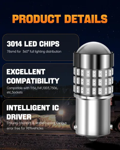 Miniatura 50 de 1156 Bombillas LED Ámbar Amarilla Luz de Señal de Giro 400% de Brillo 1141 1003 7506 Bombillas LED P21W Usadas para Luces Intermitentes Luz Trasera