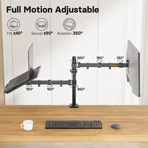 Miniatura 4 de Redbat Soporte de montaje para monitor y portátil, brazo de monitor totalmente ajustable con bandeja ventilada para pantallas LCD de 13" a 32
