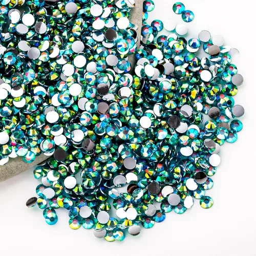 Miniatura 35 de Diamantes de imitación AB verdes a granel, 5000 piezas de diamantes de imitación de fondo plano redondos de gelatina AB sin fijación térmica, gemas