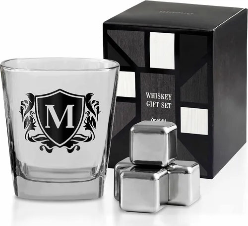 Miniatura 15 de Regalos de whisky para hombres, vaso de whisky con inicial personalizada con piedras de whisky para papá, novio, mejores amigos, compañeros