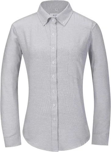 Miniatura 11 de Camisa con botones para mujer de manga larga Oxford camisa de algodón de corte clásico, blusa de trabajo resistente a las arrugas