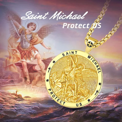 Miniatura 187 de EUDORA Collar de plata de ley 925, San Cristóbal y San Benito, San Miguel, Virgen María, San Judas Tadeo, Cruz de Buen Pastor y Arcángel, Medalla