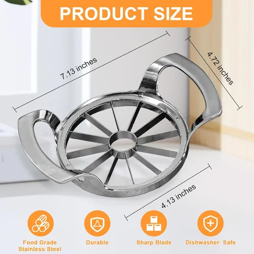 Miniatura 2 de Cortador de manzana con 12 cuchillas extra grande y resistente de acero inoxidable, apto para lavavajillas, fácil de usar, cortador de manzana