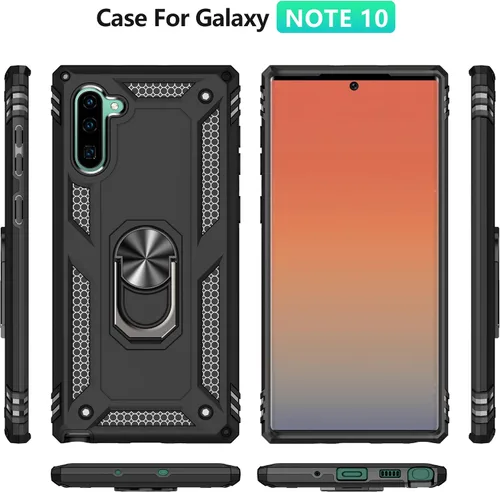 Miniatura 7 de Funda para Samsung Galaxy Note 10, Note10 con protectores de pantalla HD, soporte de anillo de metal de grado militar con soporte de anillo de Negro