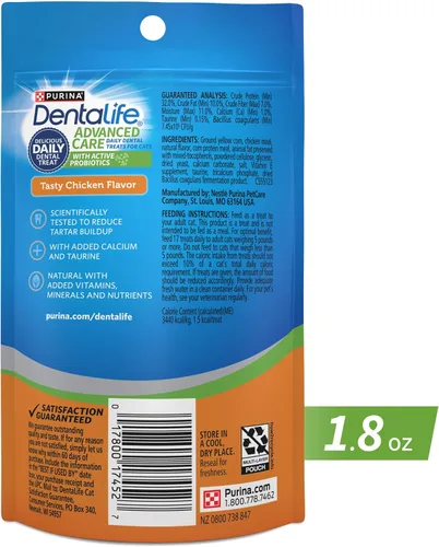 Miniatura 8 de Purina DentaLife Hecho en instalaciones de EE. UU. Golosinas dentales para gatos, sabor a pollo sabroso - (Paquete de 10) Bolsas de 1.8 oz