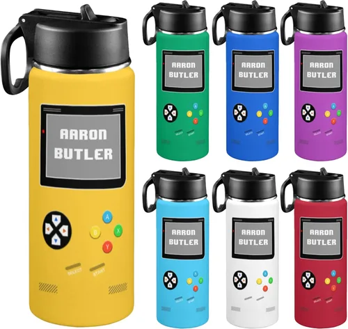 Miniatura 18 de Personalized Kids Water Bottle with Name, 18oz Insulated Stainless Steel Straw, Leak Proof BPA-Free Water Bottle for School, Sports & Travel, Custom