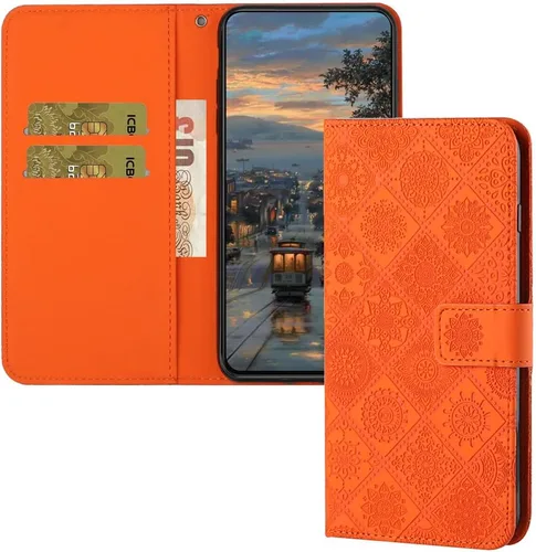Miniatura 9 de Funda compatible con iPhone 12 Mini con tarjetero de cuero con tapa abatible, estampado retro con función atril, funda protectora magnética