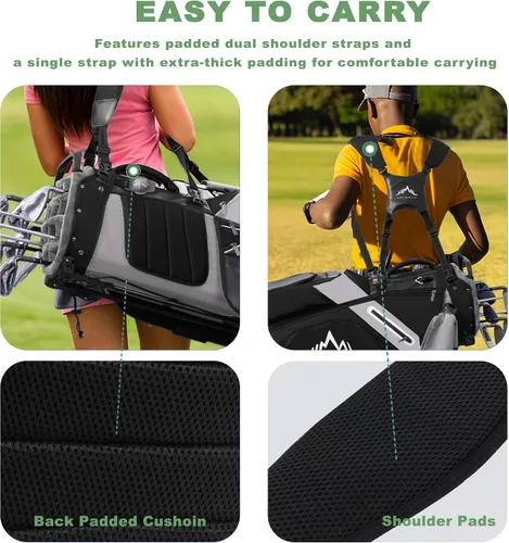 Miniatura 5 de UNIHIMAl Bolsa de golf de 14 vías, bolsa de golf de piel sintética para hombres y mujeres con parte superior de felpa, 10 bolsillos