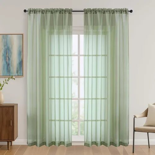 Miniatura 181 de OVZME - Cortinas traslúcidas blancas de 45 pulgadas de largo, 2 paneles, cortinas de gasa con bolsillo para barra para ventanas pequeñas, cada una