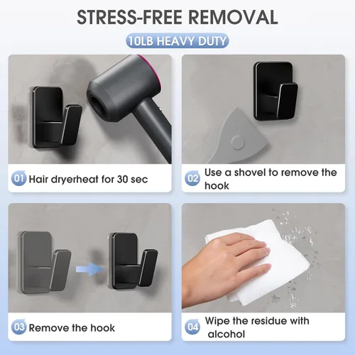 Miniatura 9 de Danpoo Ganchos autoadhesivos resistentes, ganchos de pared sin taladrar para baño, color negro, paquete de 3