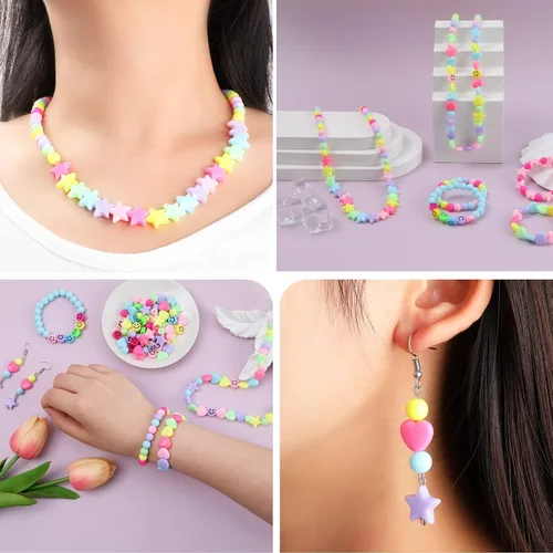 Miniatura 5 de Miss Rabbit Juego de cuentas de corazón de acrílico de color caramelo, cuentas de estrella de plástico, cuentas pastel lindas para pulseras