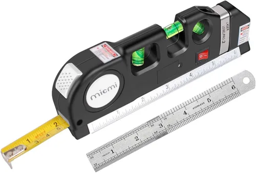 MICMI Nivel láser, línea de cinta métrica láser multiusos de 8 pies + regla de cinta métrica ajustada estándar y reglas métricas