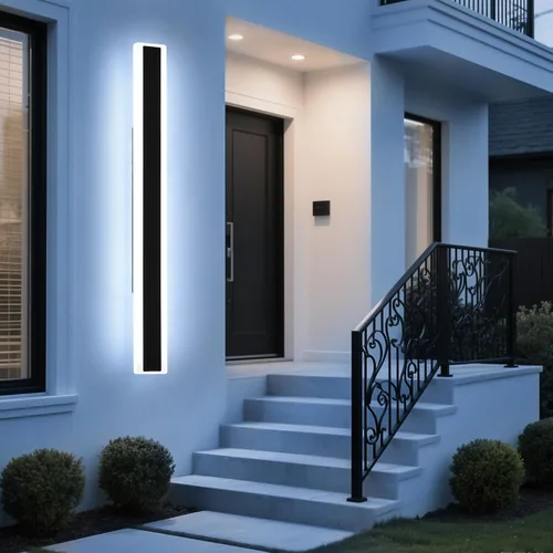 Miniatura 75 de Luz de pared exterior moderna de 47 pulgadas, accesorios de iluminación exterior de acrílico negro de 3000K, montaje en pared, luces de porche