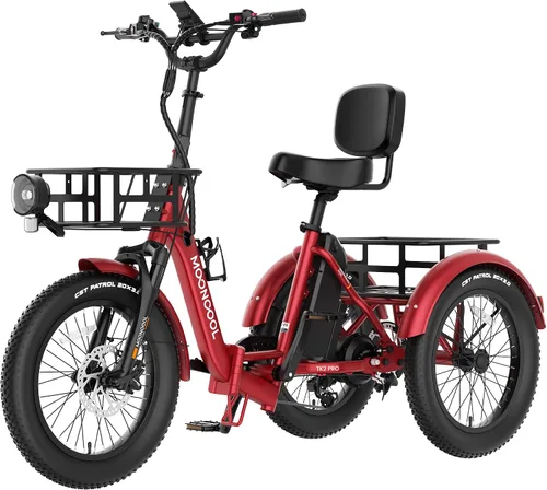 Miniatura 16 de MOONCOOL Foldable Electric Tricycle for Adults, 20" Aluminum Etrike Fat Tire, Rated 500W 48V 15Ah Rear Differential, Front Suspension, 15.5MPH