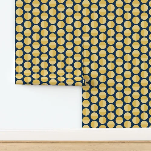Miniatura 4 de Papel tapiz autoadhesivo para despegar y pegar, diseño de círculos de mediados de siglo, amarillo medianoche, moderno geométrico mostaza, papel