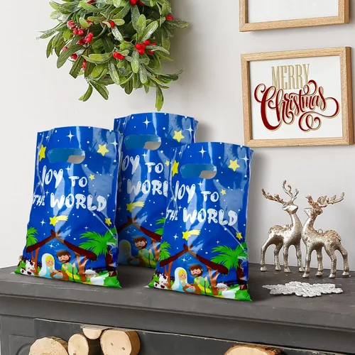 Miniatura 3 de Spiareal 25 piezas de bolsas de regalo de Navidad con tema de Nacimiento cristiano, bolsas de regalo religiosas con asa, al por mayor para recuerdos