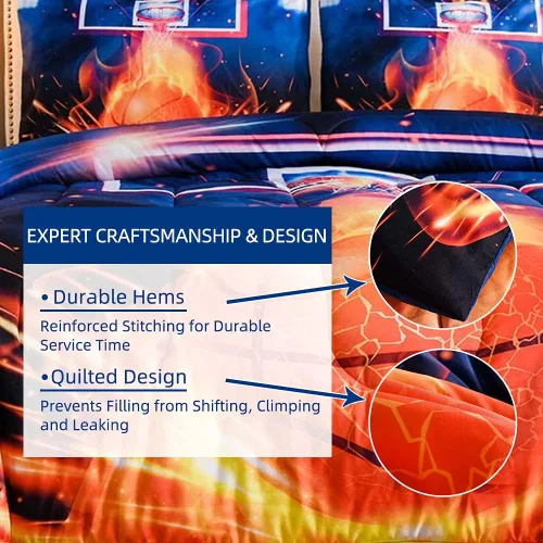 Miniatura 5 de Btargot Juego de edredón de baloncesto para cancha de fuego, tamaño individual para niños y adolescentes, impresión de juegos de deportes de pelota