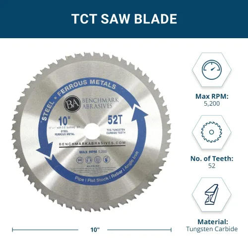 Miniatura 5 de Benchmark Abrasives TCT Hoja de sierra circular de 10 pulgadas, hojas de sierra de corte de metal con punta de carburo de tungsteno para cortar
