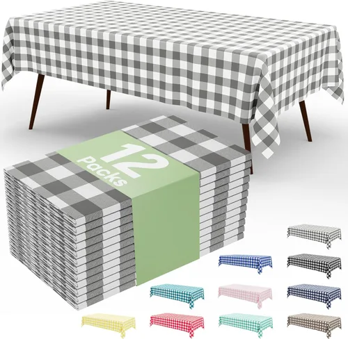Miniatura 35 de misaya 3 paquetes de manteles desechables de búfalo, mantel de plástico impermeable de 54 x 72 pulgadas, manteles rectangulares a cuadros caqui