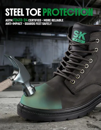 Miniatura 2 de SKPRO Botas de trabajo con punta de acero para hombres, zapatos de seguridad antideslizantes impermeables para la construcción, botas de trabajo