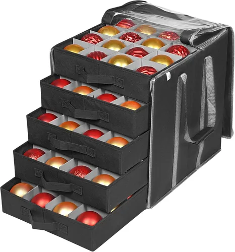 ProPik Cajas de Almacenamiento de Adornos Navideños con Divisores - 5 Bandejas Separadas - Soporte para Adornos - Mantiene 100 Adornos Navideños -