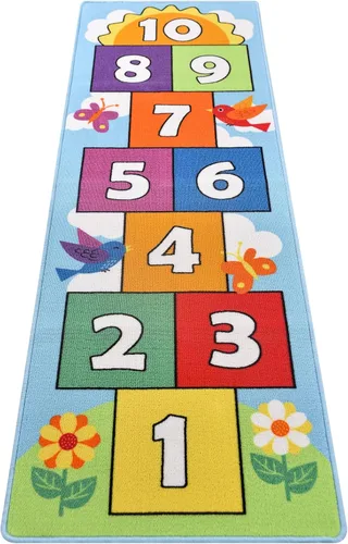 Hop and Count Hopscotch - Alfombra de juego para niños, alfombra de juego para gatear, alfombra antideslizante de aprendizaje de números para niños,